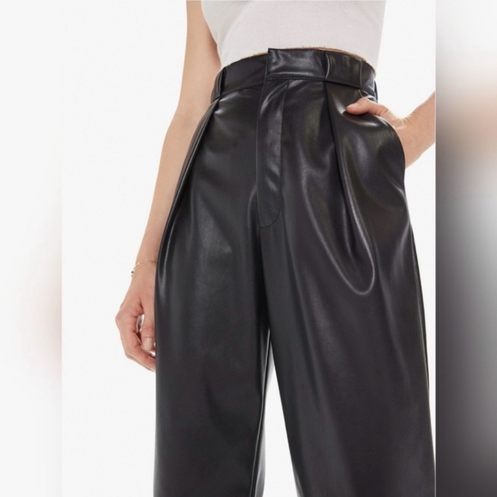 MOTHER High Waisted Tunnel Vision Pleated Prep Sneak Feaux Leather Pants Size 27 - Picture 3 of 14